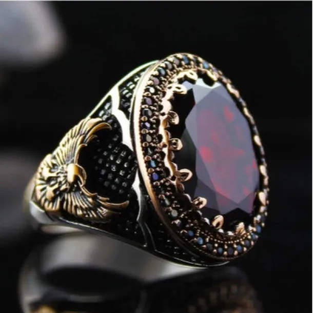 Kırmızı Yakut Taşlı Erkek Gümüş Yüzük