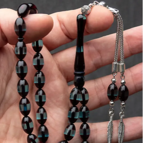 Erkek Arpa Kesim Su Yeşili Sürmeli Toz Kehribar Tesbih