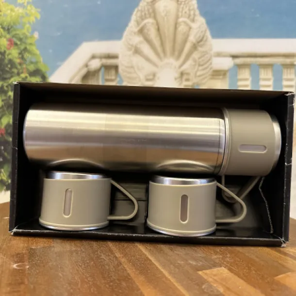 Vacuum Flask Set Üç Bardaklı Kutulu Paslanmaz Çelik Termos Seti 500 Ml